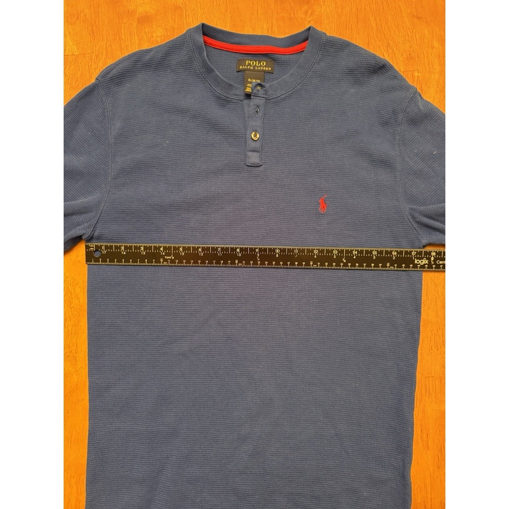 Polo Ralph Lauren Kids XL Blue Waffle Knit Long Sleeve Henley Shirt Red Pony - Picture 5 of 6
